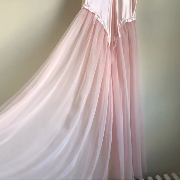 Vintage Victorias Secret Gown Pink Sheer Satin Womens Small Set 2 Pc Set - Picture 9 of 12